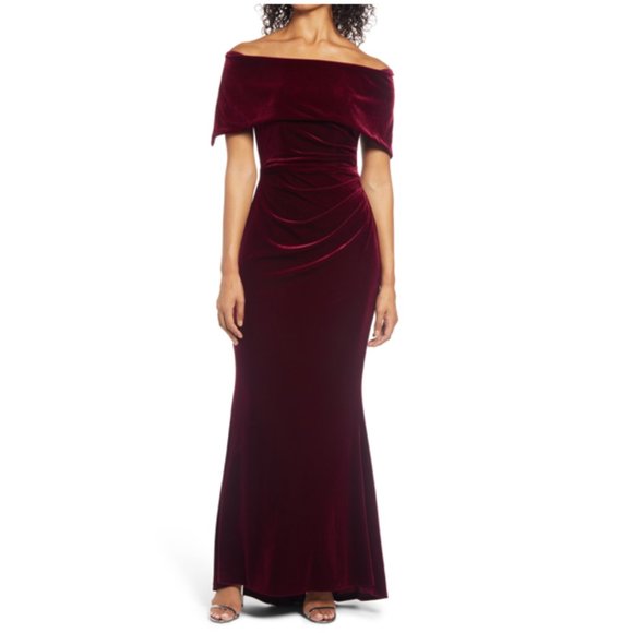 Formal Party Dresses Velvet Dress For Maxi Dress Evening Wear Vince Camuto  Off-The-Shoulder Velvet Mermaid Gown, Womens, 4, Wine